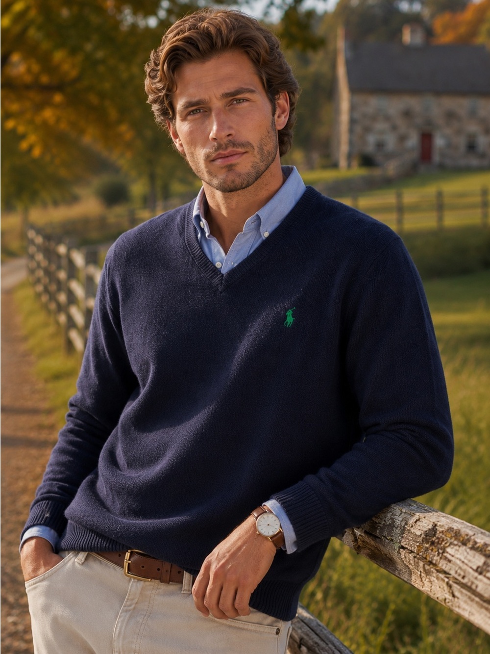 Vintage Polo Ralph Lauren Lambswool V Neck Sweater Blue Men's XL